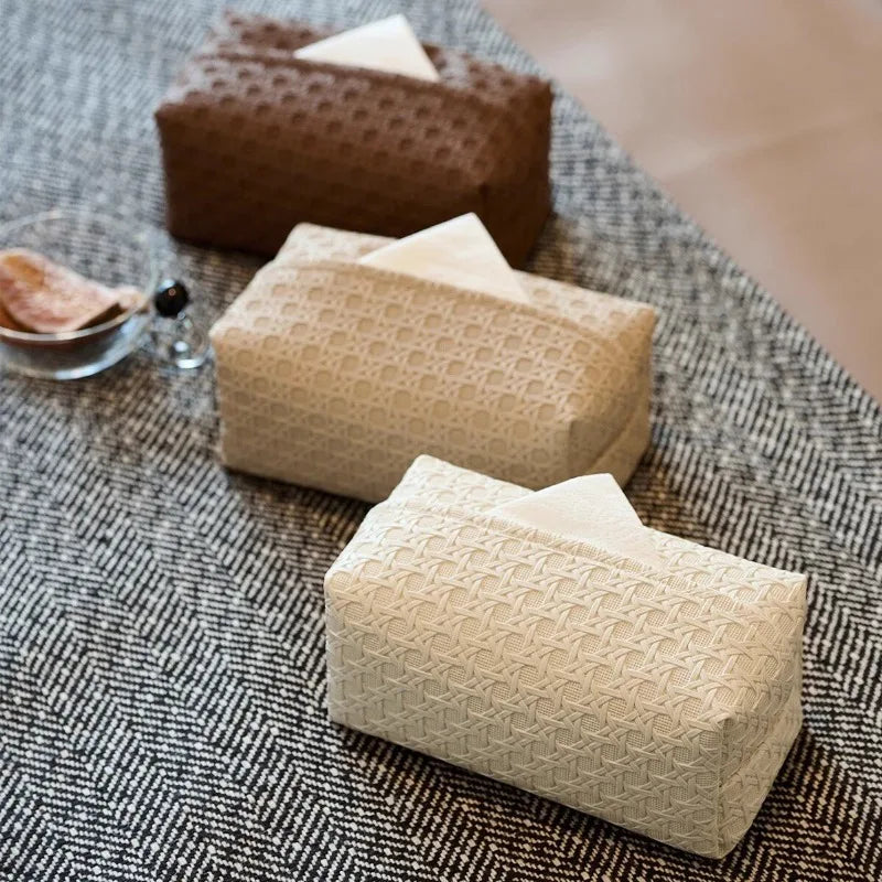 Rattan Leather Tissue Box Holder