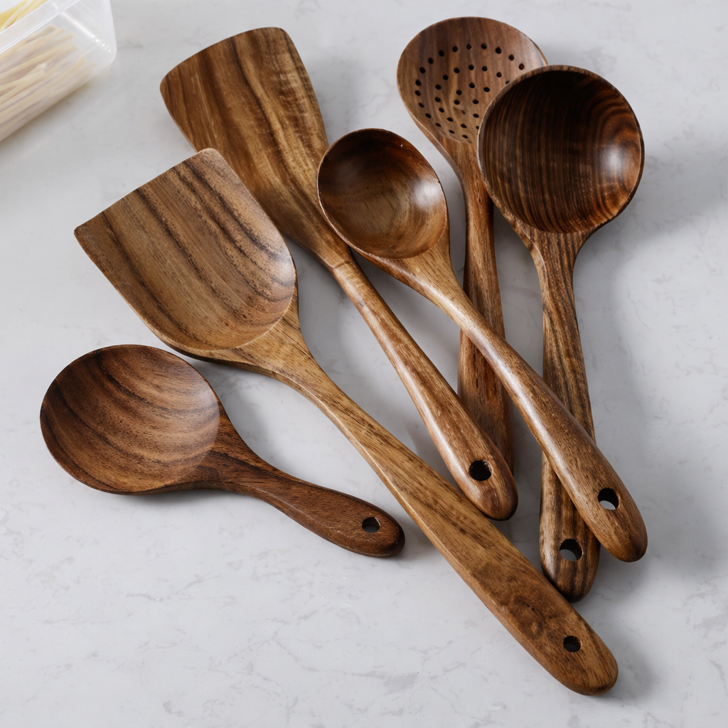 Teak Long-Handled Soup Spoon Strainer Non-Stick Pan-Specific Spatula Kitchenware