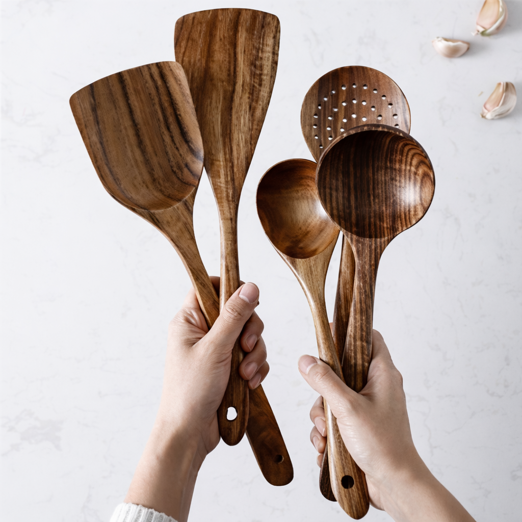 Teak Long-Handled Soup Spoon Strainer Non-Stick Pan-Specific Spatula Kitchenware