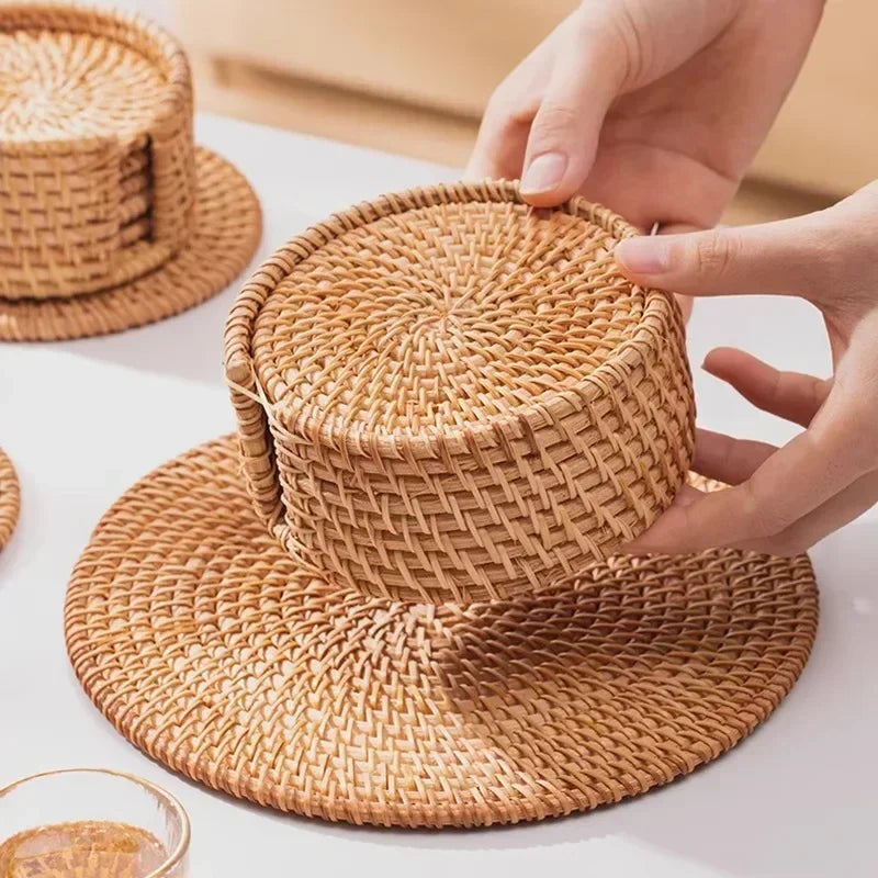 Handmade Rattan Table Mat Creative Placemat Heat Insulating Non-Slip Coaster for Dining Table Bowl Plate