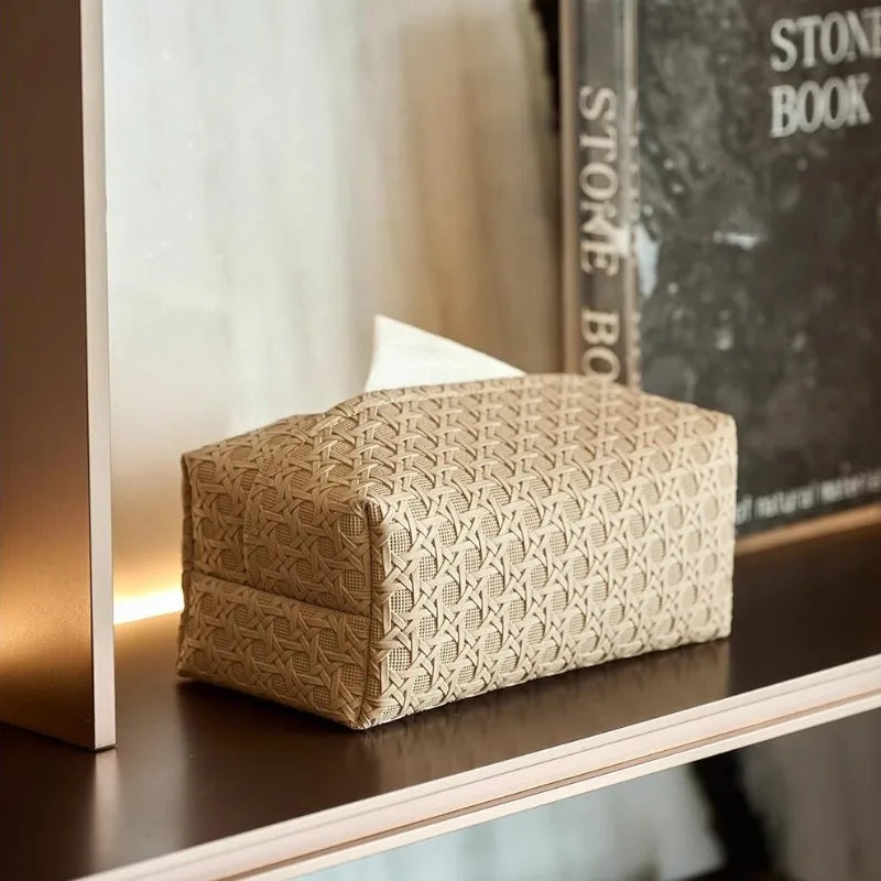 Rattan Leather Tissue Box Holder