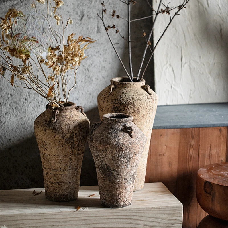 Vase Handmade Pottery Pot Vintage Stoneware Japanese Ceramic Dried Flower Suitable for Living Room Bedroom Desktop Decorations