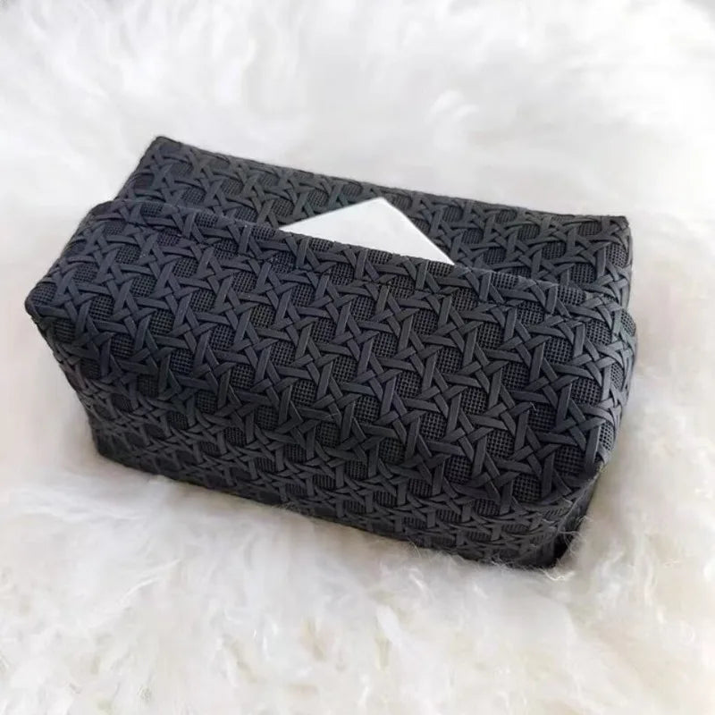 Rattan Leather Tissue Box Holder