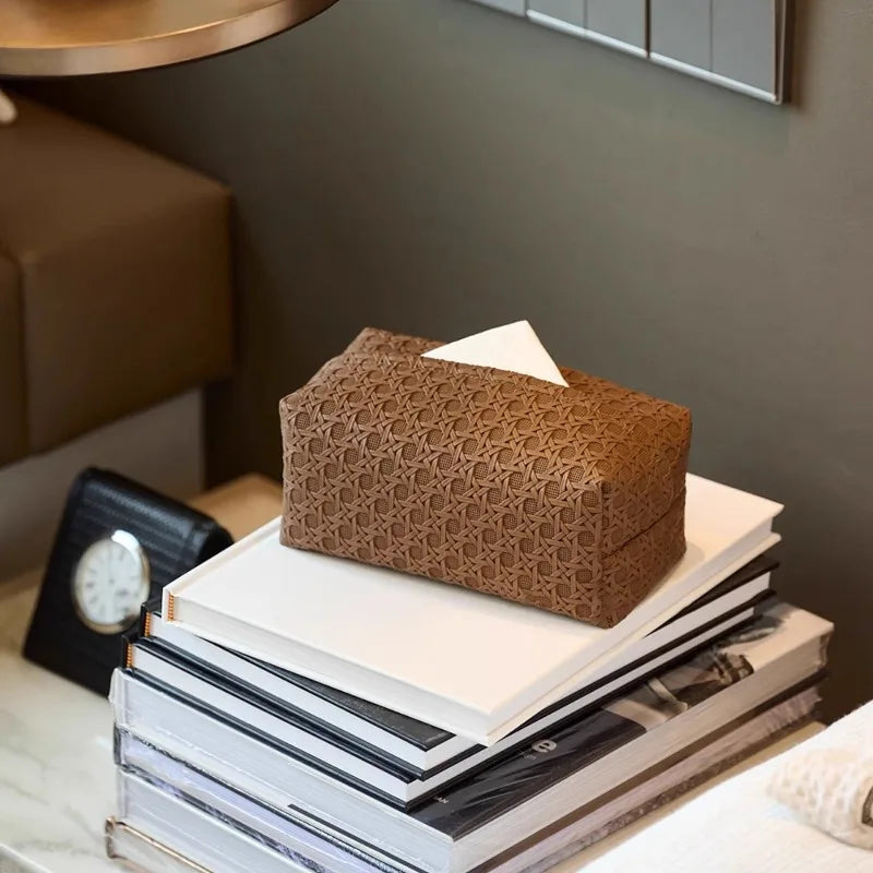 Rattan Leather Tissue Box Holder