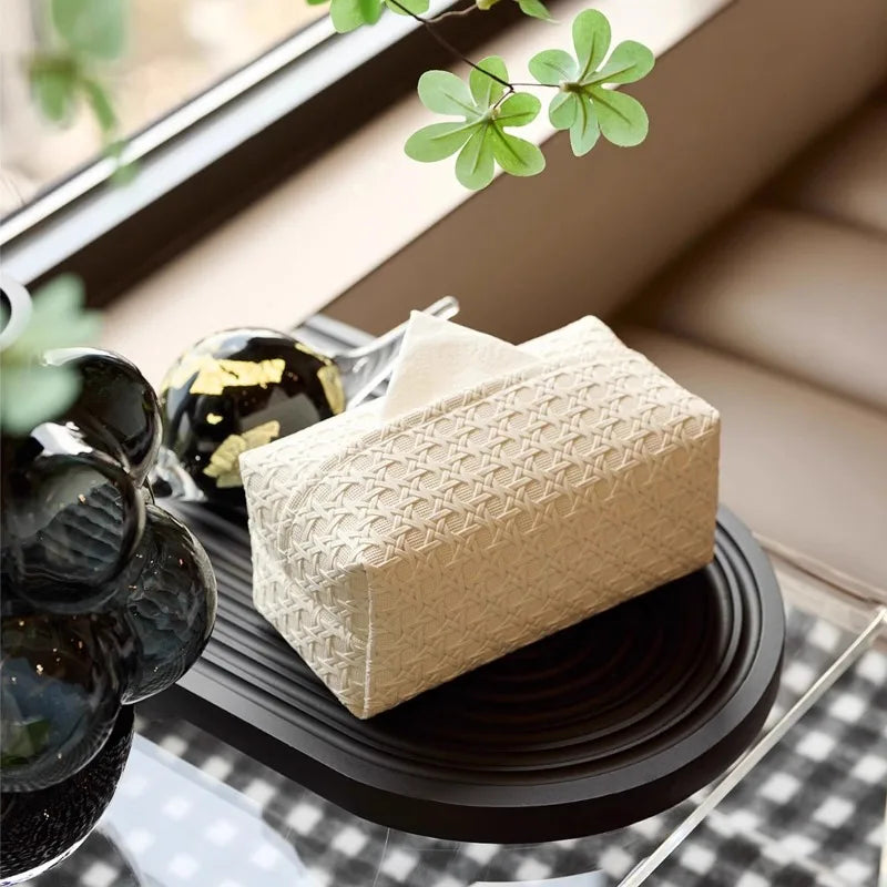 Rattan Leather Tissue Box Holder