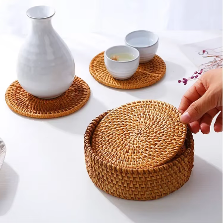 Handmade Rattan Table Mat Creative Placemat Heat Insulating Non-Slip Coaster for Dining Table Bowl Plate