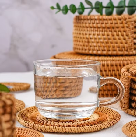 Handmade Rattan Table Mat Creative Placemat Heat Insulating Non-Slip Coaster for Dining Table Bowl Plate