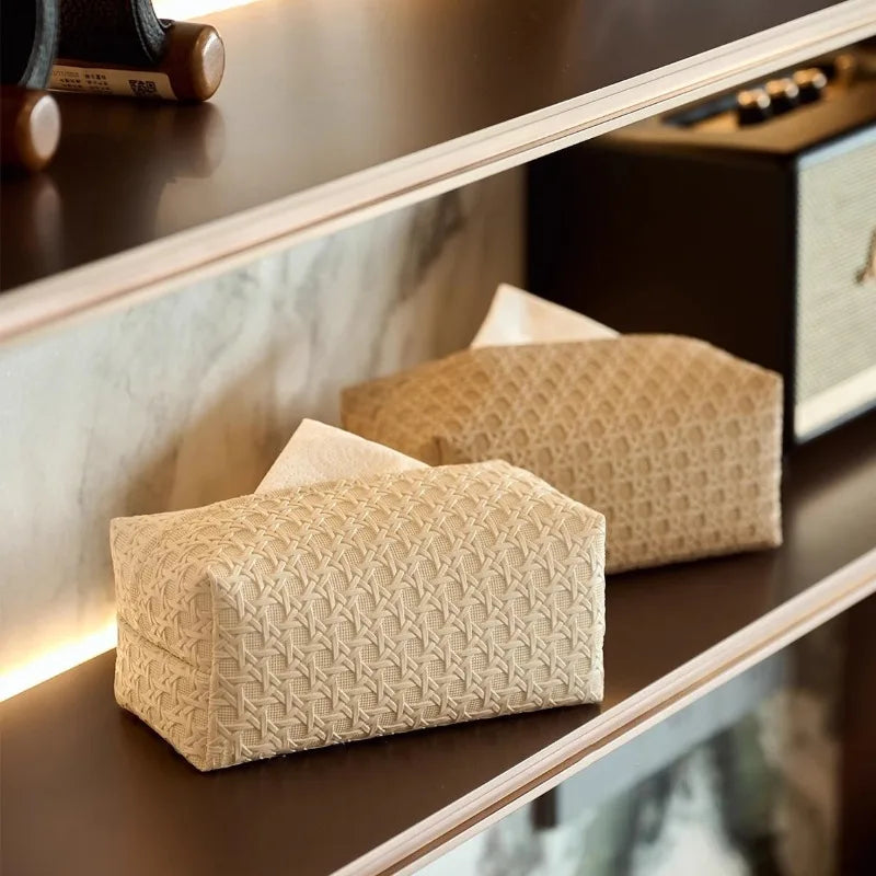 Rattan Leather Tissue Box Holder