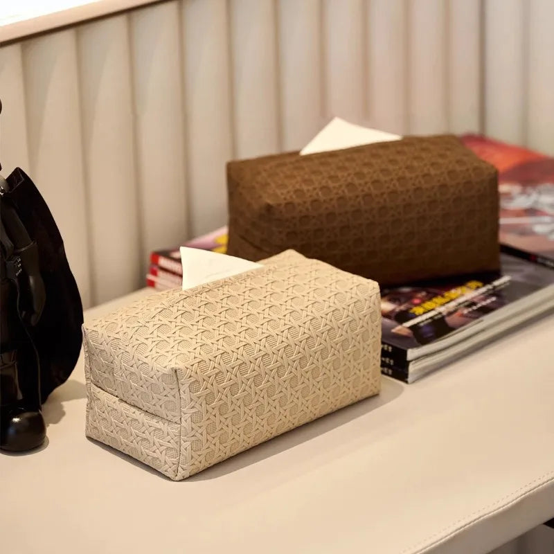 Rattan Leather Tissue Box Holder