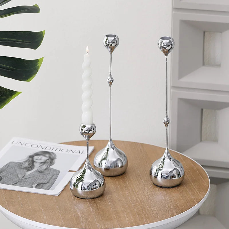 Sculpted Silver Taper Candle Holder