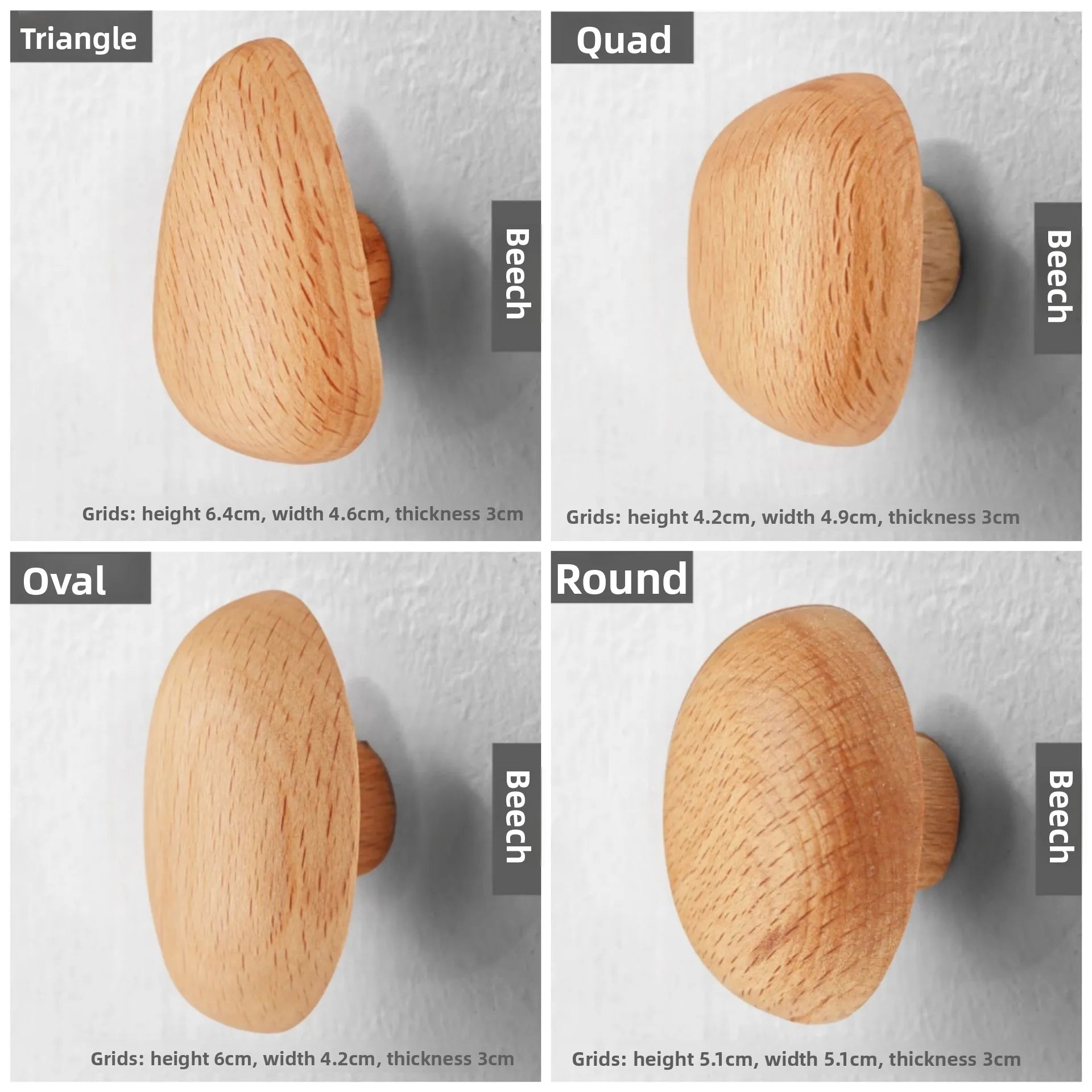 Creative Solid Wood Pebble Hooks